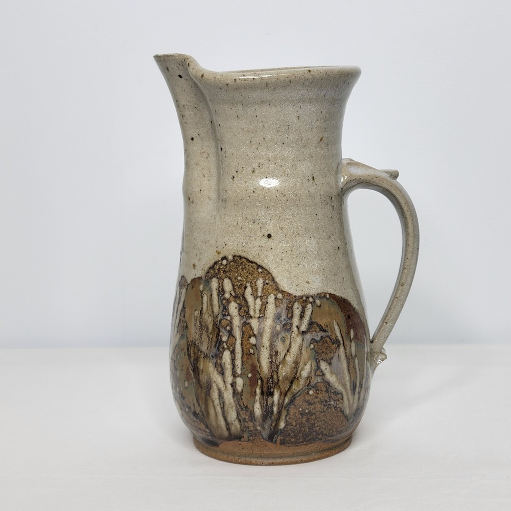 Studio Art Pottery Speckled Grey Drip Glazed 8.5" Pitcher Signed Hauser