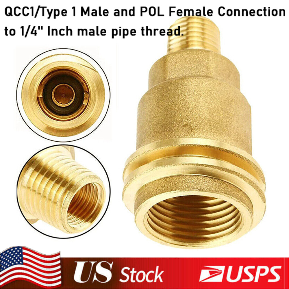 Solid Brass QCC1 Nut Propane Gas Fitting Adapter 1/4" Male Pipe Thread Connector