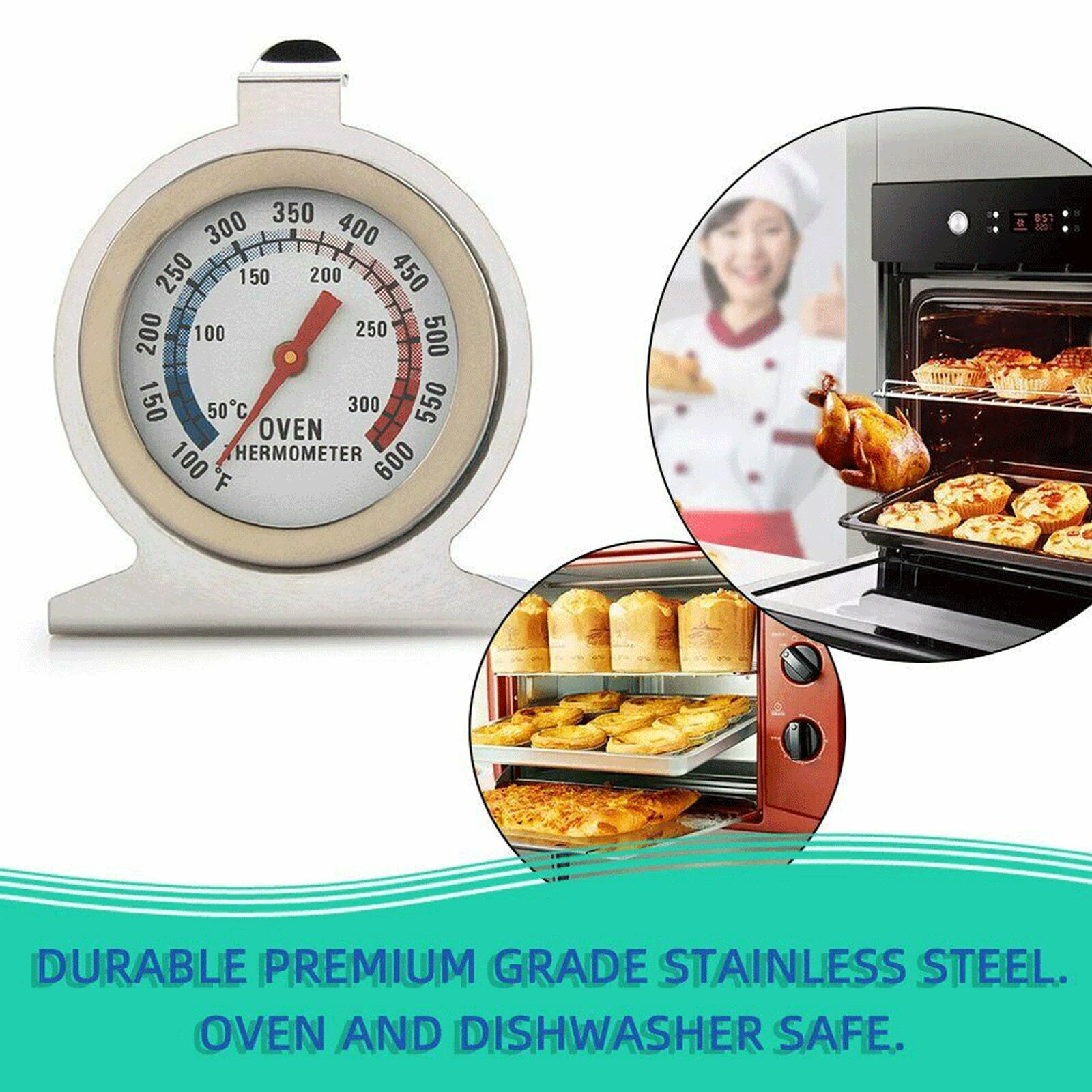 2 Pcs Oven Thermometer Stainless Classic Stand Up Food Meat Temperature Gauge5-1