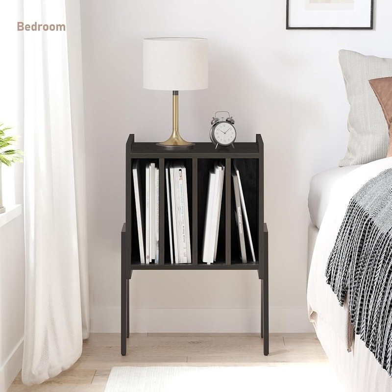 4 Compartment Storage End Table Vinyl Record Stand Nightstand Side Table New