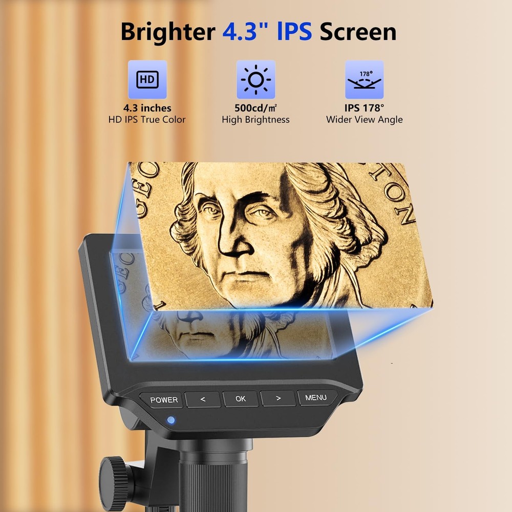 MoreDisp Digital Microscope,4.3" Coin Microscope with Black