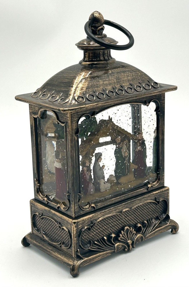 Nativity Holy Family Bronze Lantern Snow Globe with Light