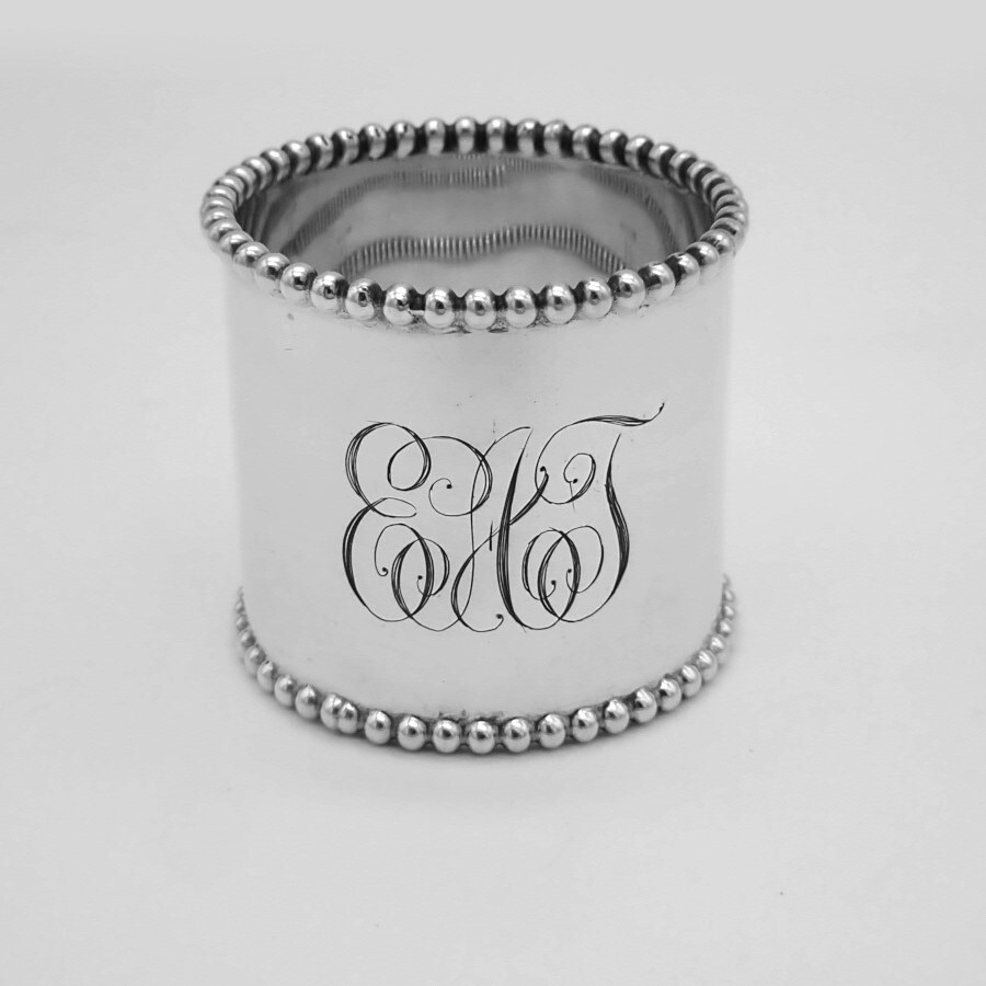 Beaded Napkin Ring Sterling Silver Mono EAT