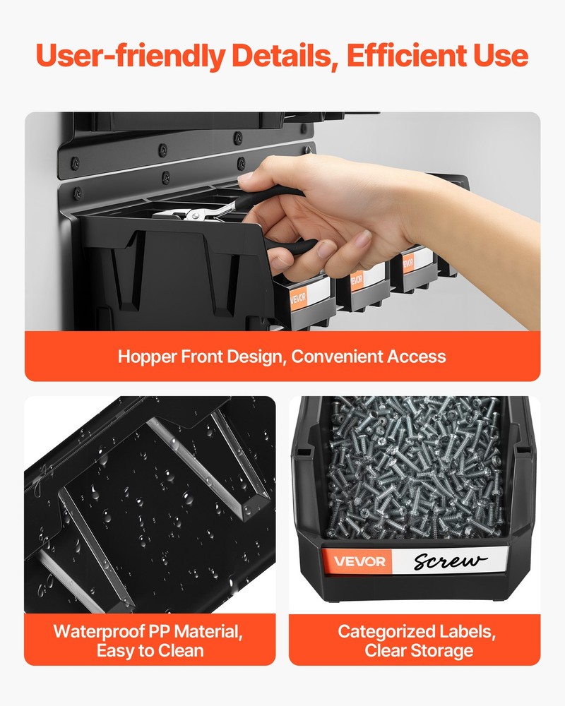VEVOR Wall Mounted Storage Bins 12 pcs Hanging Stackable Storage Bin Black