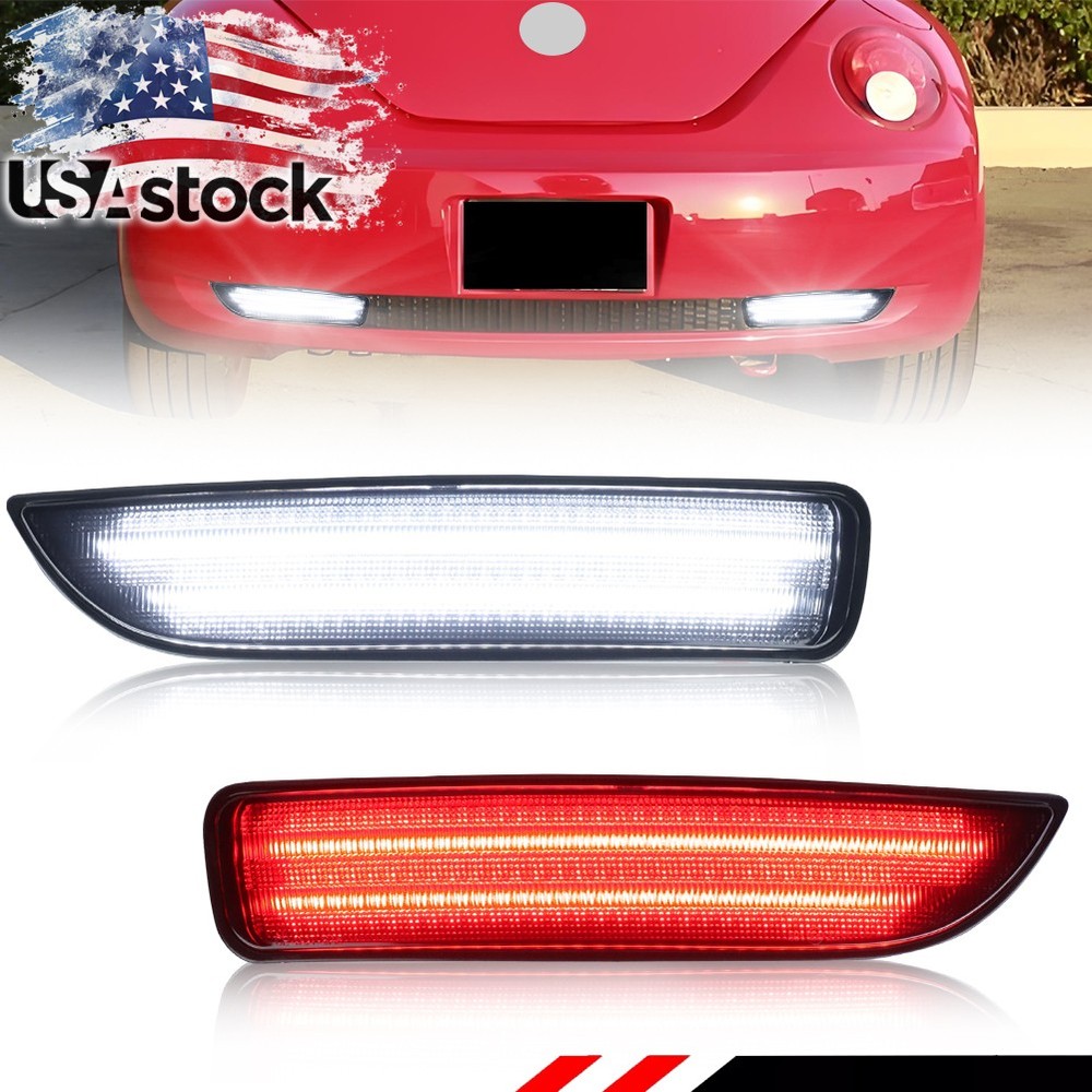 2X LED Rear Bumper Red Tail / White Backup Light For 2006-2010 Volkswagen Beetle