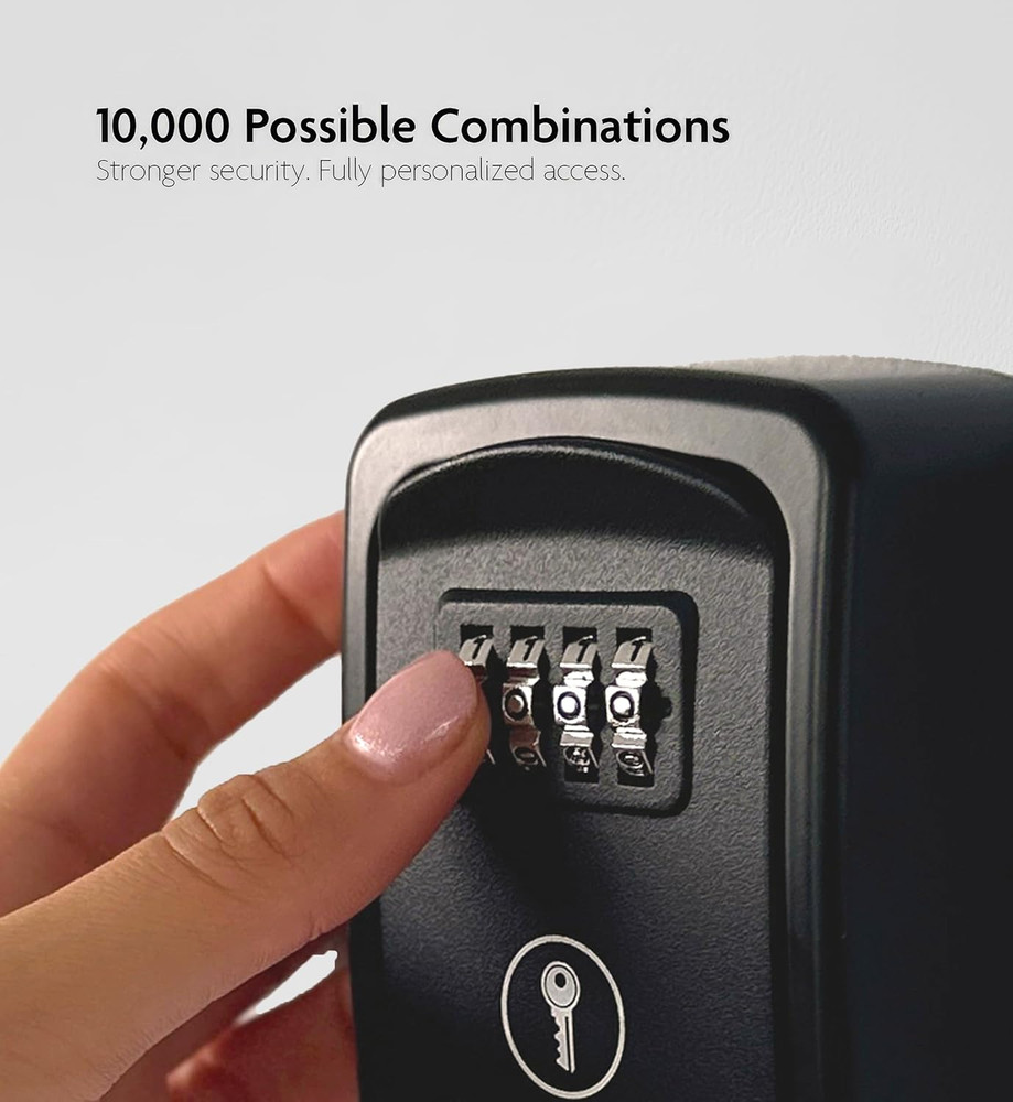 Wall Mount Key Lock Box 4-Digit Combination Waterproof Black Small