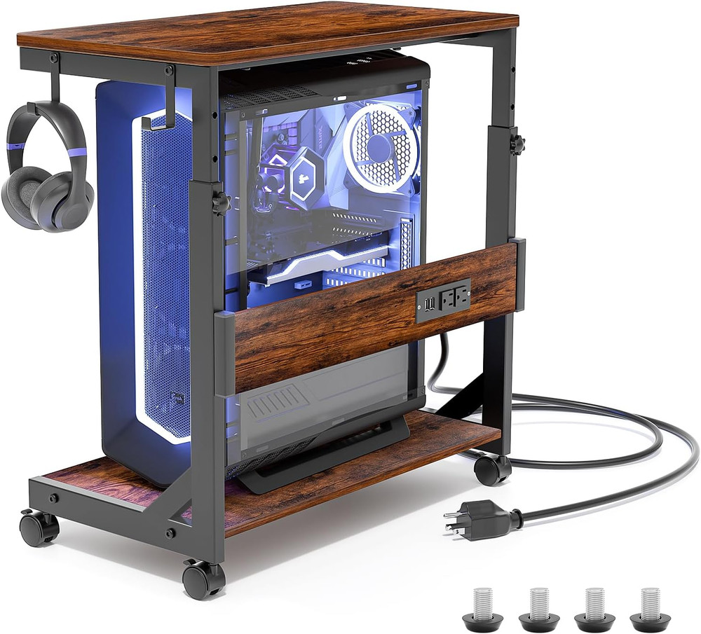 Height Adjustable Computer Tower Stand with Charge Station and USB Charging P...