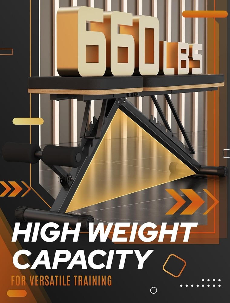Fast Folding 660 lbs Capacity Adjustable Weight Bench for Instant Home Workouts