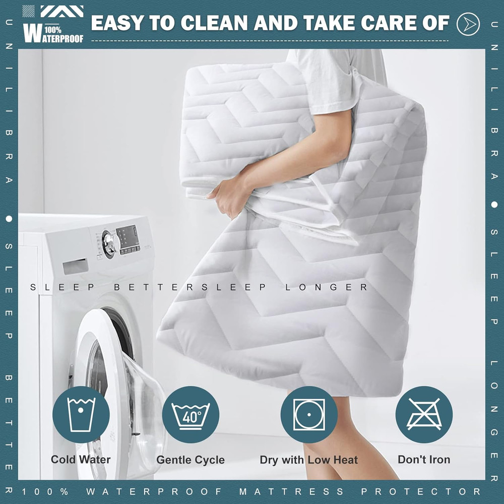Queen Size Waterproof Mattress Protector Quilted, Breathable Ultra-Soft Filling