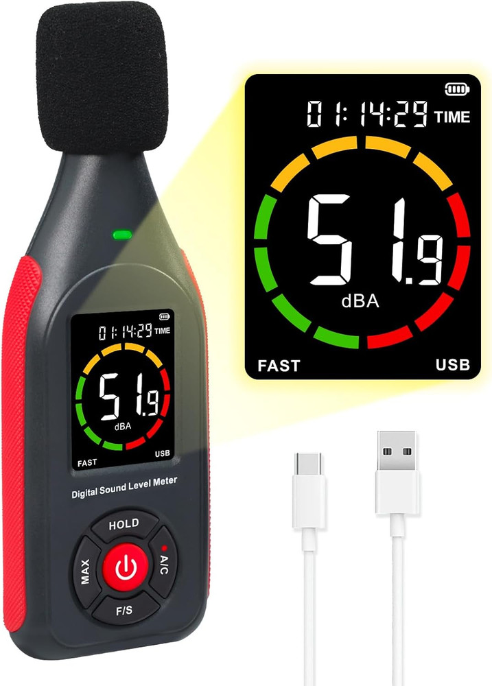 Decibel Meter Data Logger, Digital Sound Level Meter with Recording, Db Meter 30
