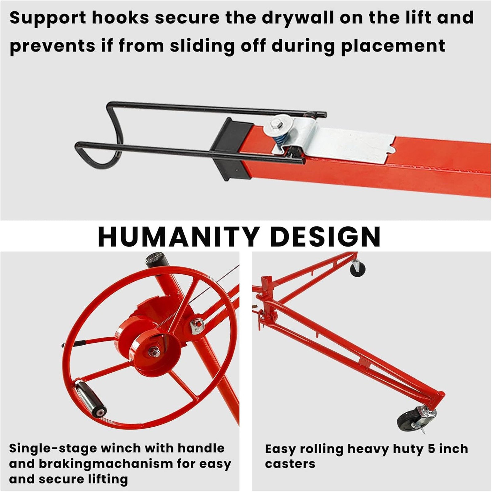 11FT Drywall Lift Panel Hoist Jack Lifter Dry Wall Construction Tool Yellow