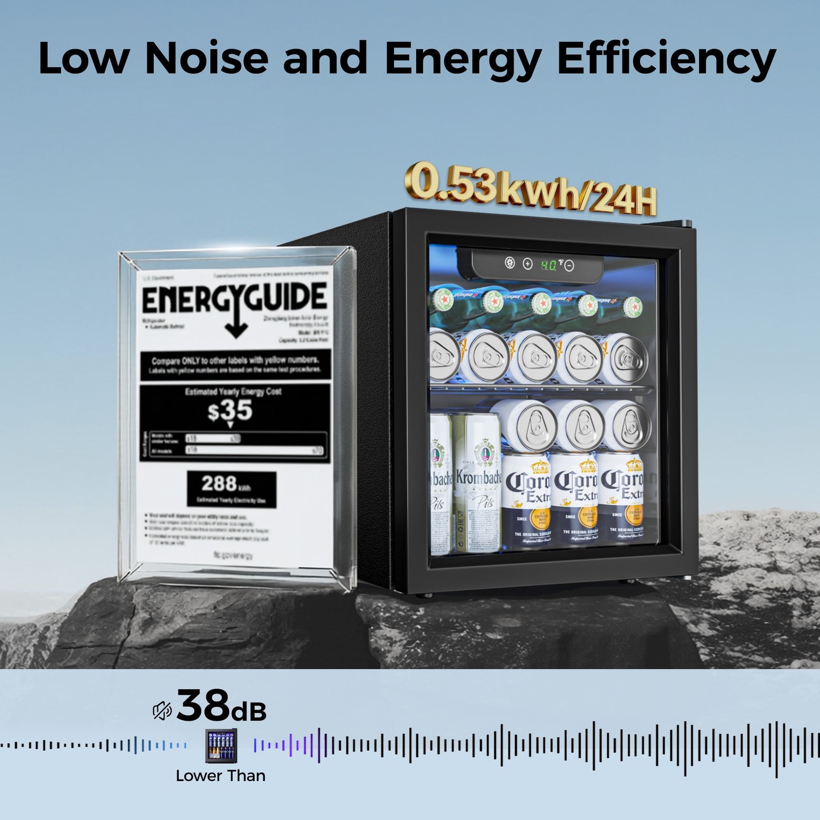 55 Cans Mini Beverage Refrigerator & Portable Beverage Cooler with Glass Door