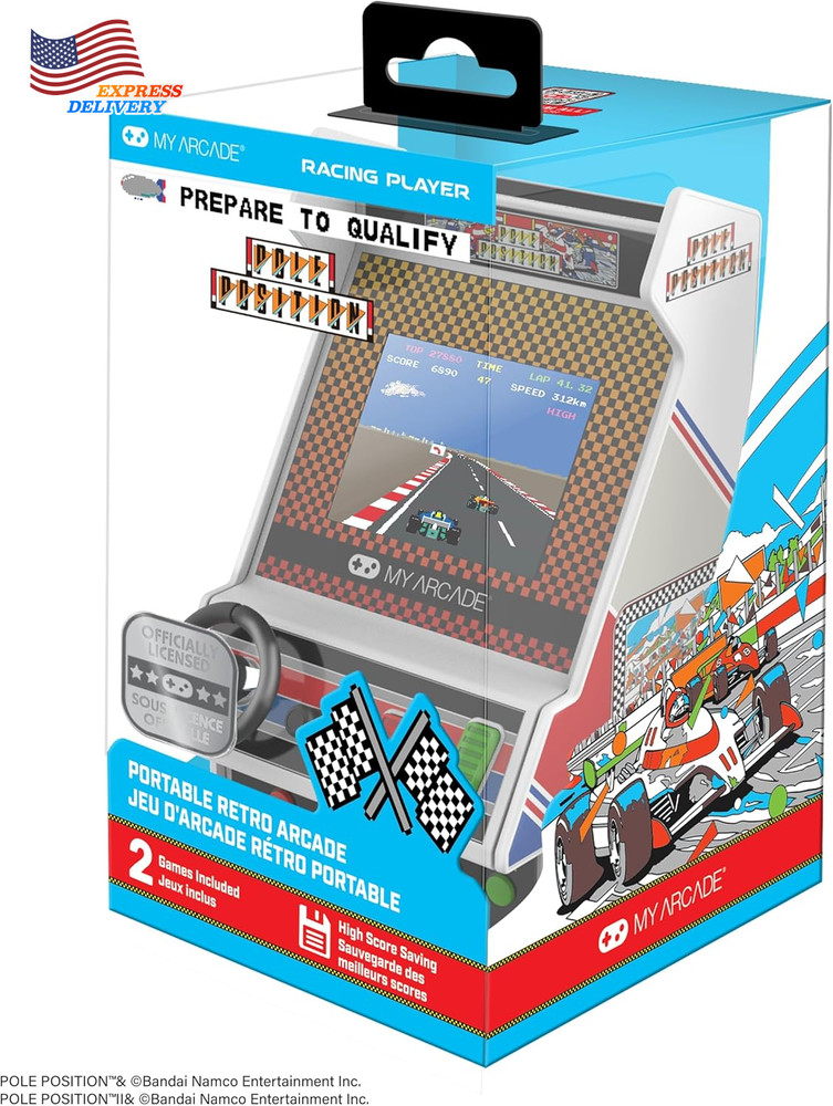 Pole Position Racing Player: Retro Mini Arcade Game Console with 2 Games