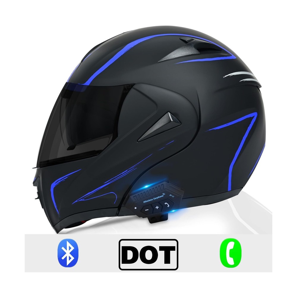 Motorcycle Bluetooth Modular Helmet, DOT Approved Dual Visor Full Face Flip U...