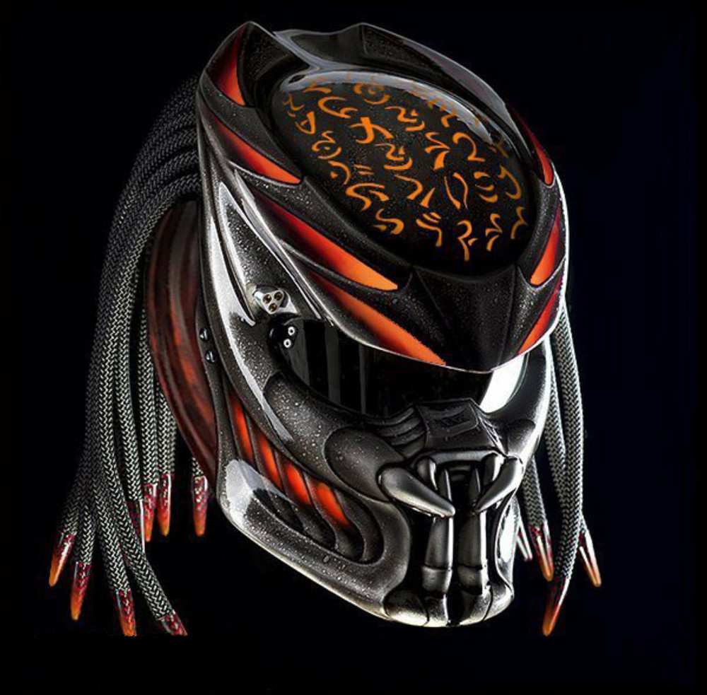TOP PREDATOR MOTORCYCLE HELMET CUSTOM ORANGE FIRE ( DOT & ECE CERTIFIED )