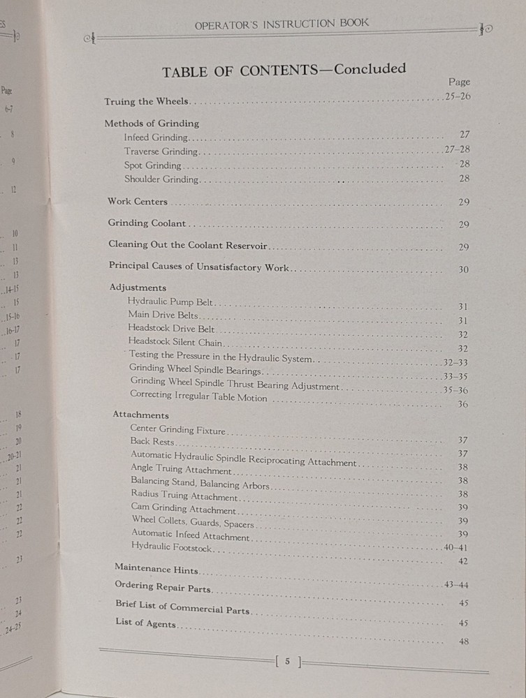 Cincinnati EA 6" & 10" Plain Hydraulic Grinding Machine Operators Instructions