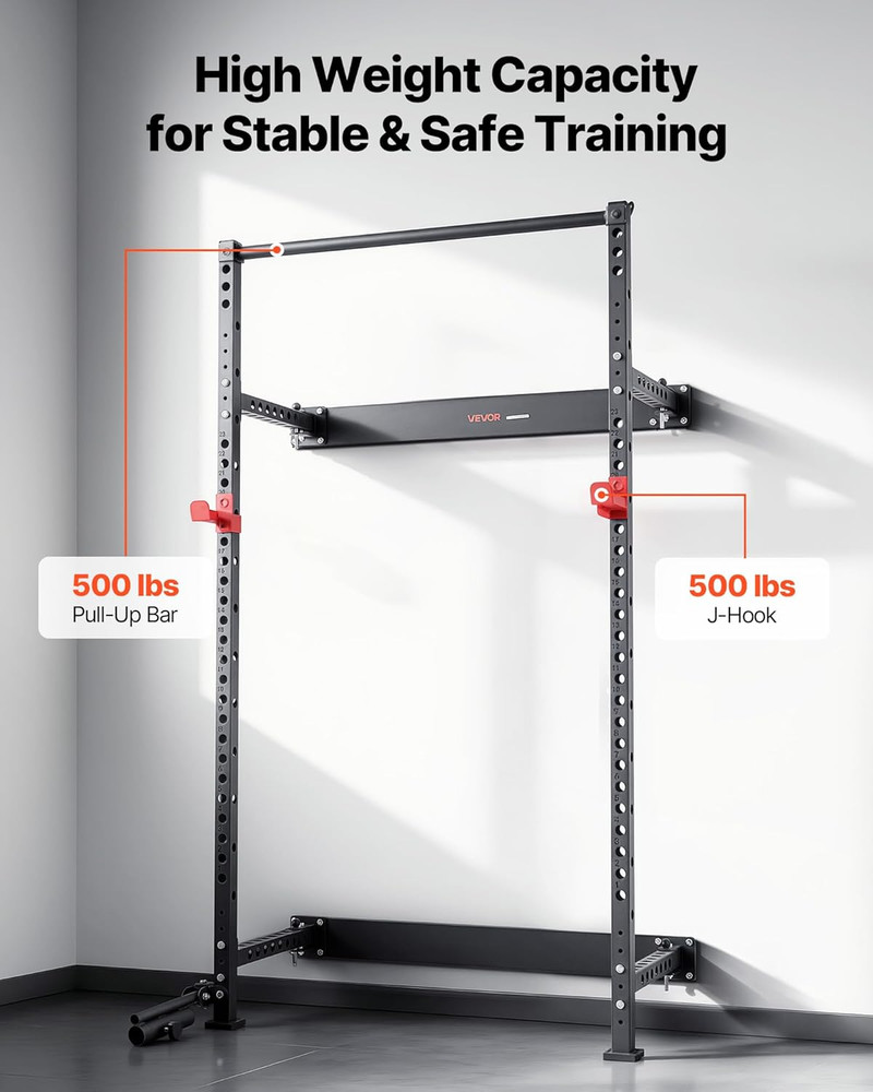 Folding Power Cage, Wall-Mounted Power Rack Squat Rack, Multifunctional Strength