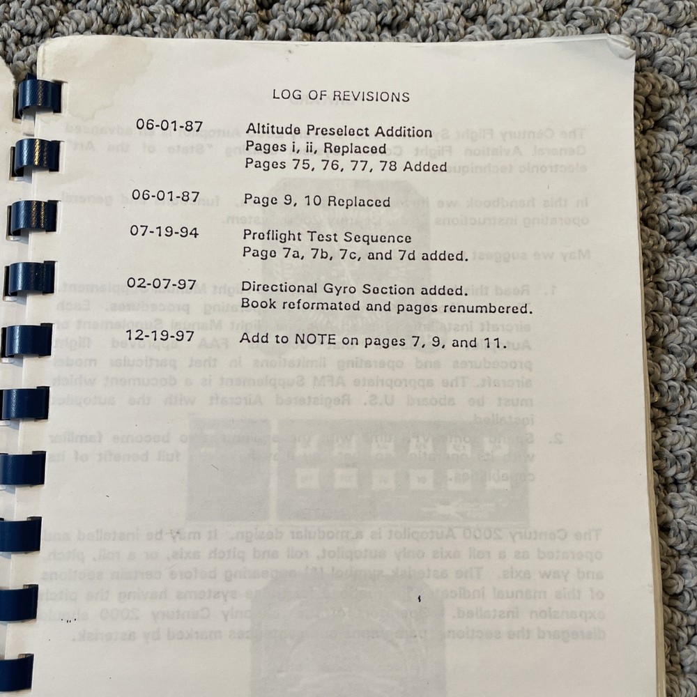 Century 2000 Autopilot Flight System Operating Manual 1997