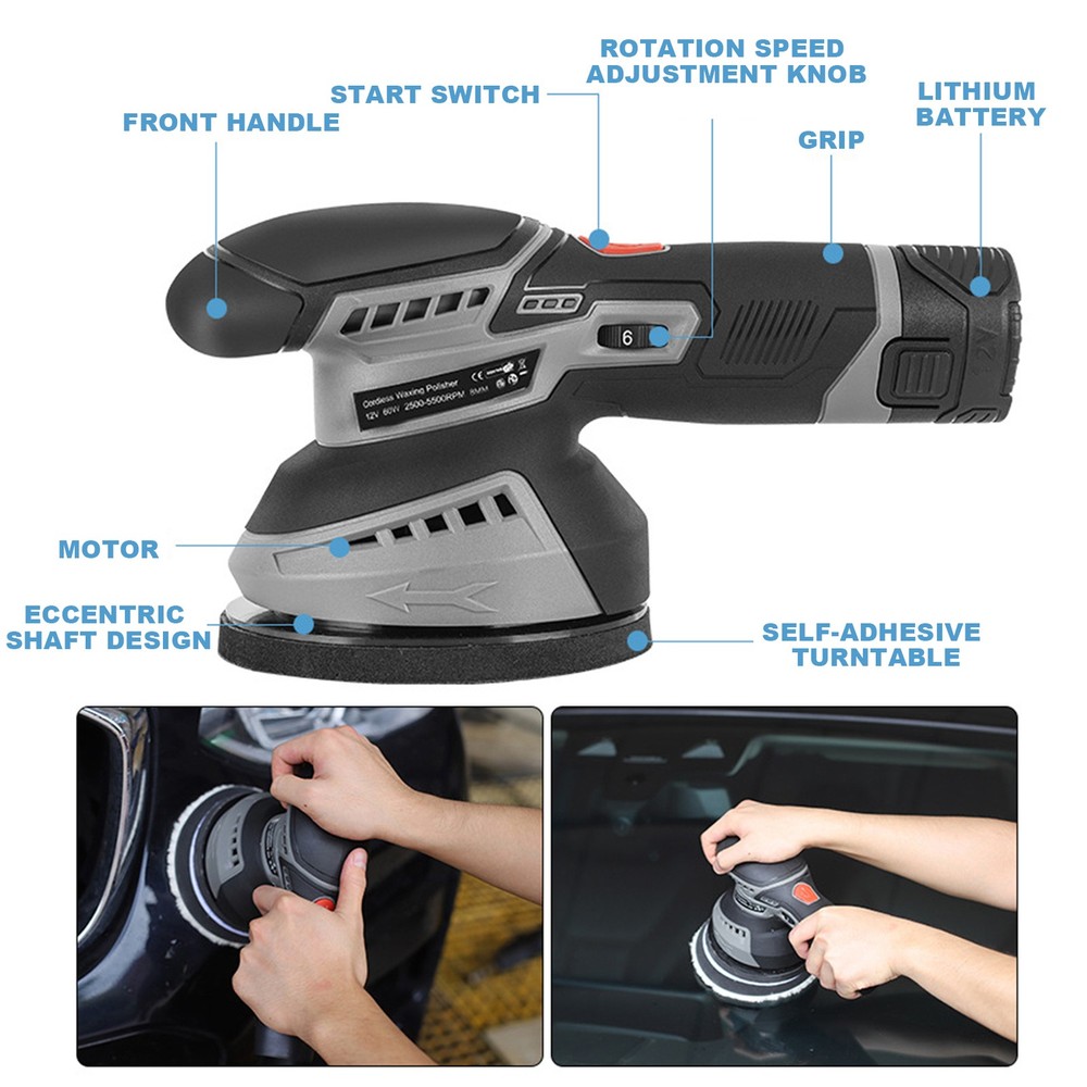 16Pcs/Set Cordless Car Buffer Polisher Kit 5250Rpm 6 Variable Speed Scratch