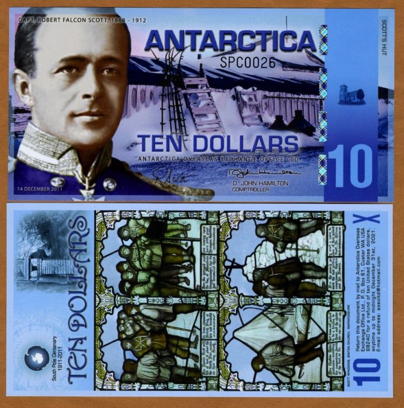Antarctica, $10, Polymer, 2011, NEW, UNC -- SPC Scott