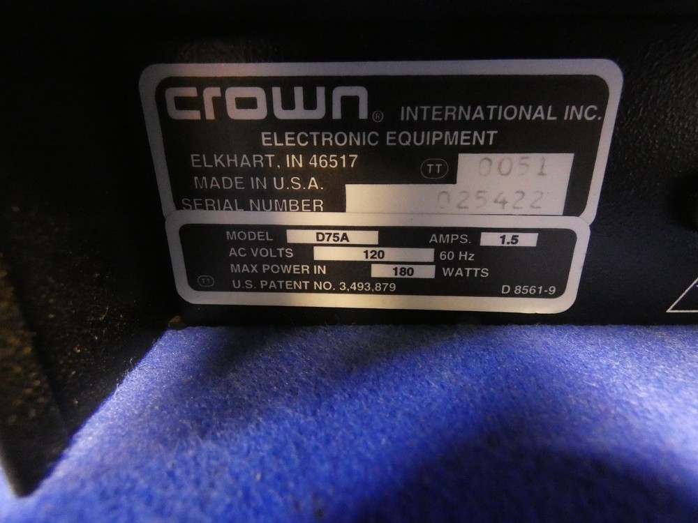 Crown D-75A Two Channel Power Amplifier (Tested-Working)