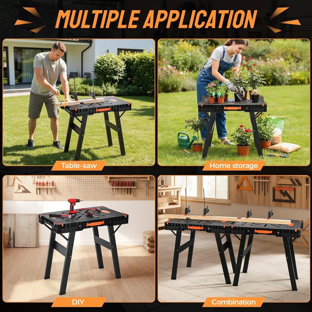 Folding Work Bench Portable Work Table for Garage, Table Saw,Workshop,Home DIY