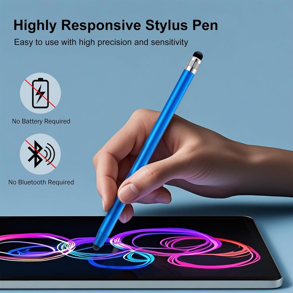 Blue 2-in-1 Stylus Pen High Precision for iPhone iPad Android Touchscreen