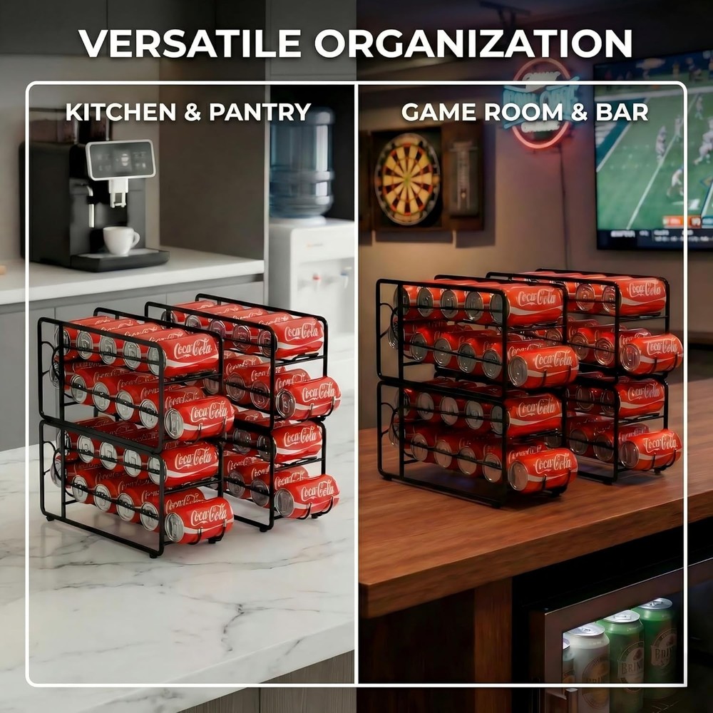 2 Pack Stackable Beverage Soda Can Dispenser Cabinet, Pantry (Black)