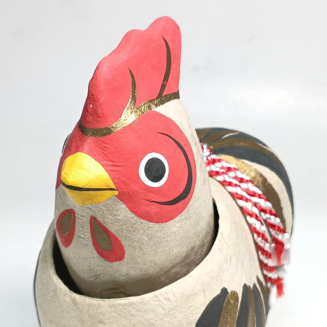 Japanese Paper Mache Bobblehead Chicken Doll Nozawa Folk Art