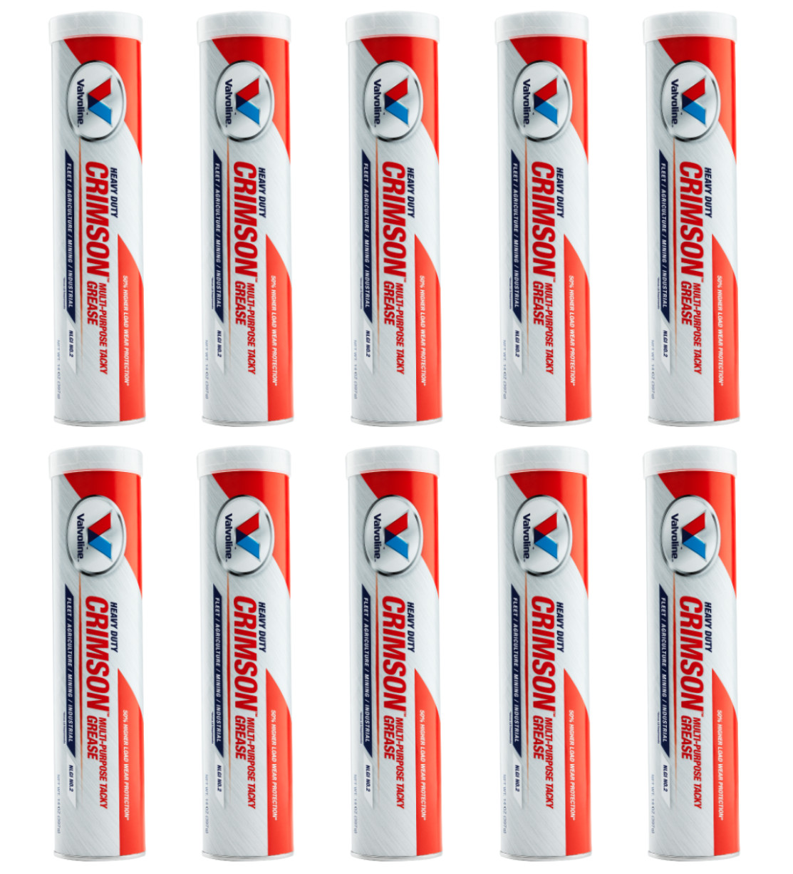 10 Pack of Valvoline VV70124 Crimson #2 Heavy Duty Grease; (10) 14oz tubes