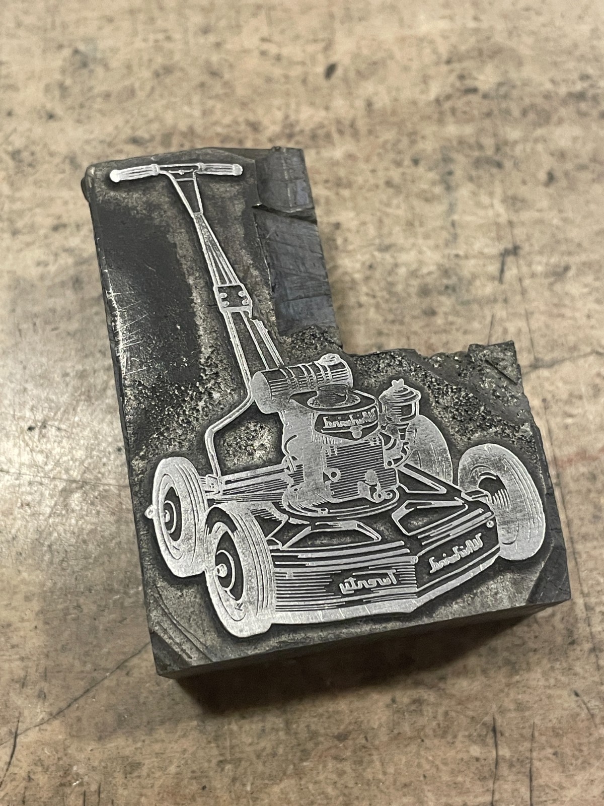 Printing Letterpress Printers Block Vintage Whirlwind Lawn Mower (1662)