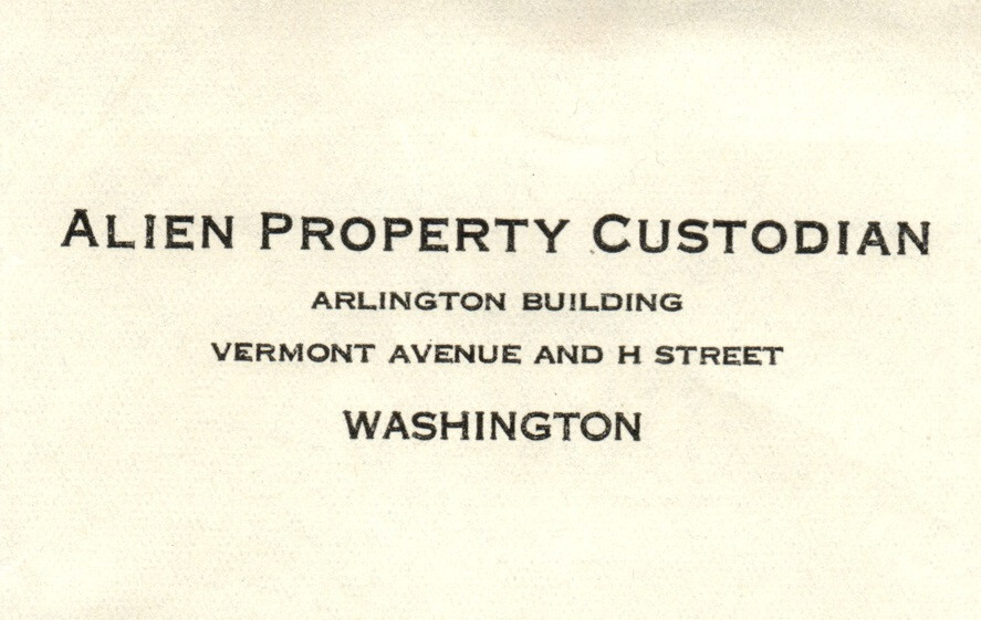 Alien Property Custodian Department Of Justice Letter Red Scare Era