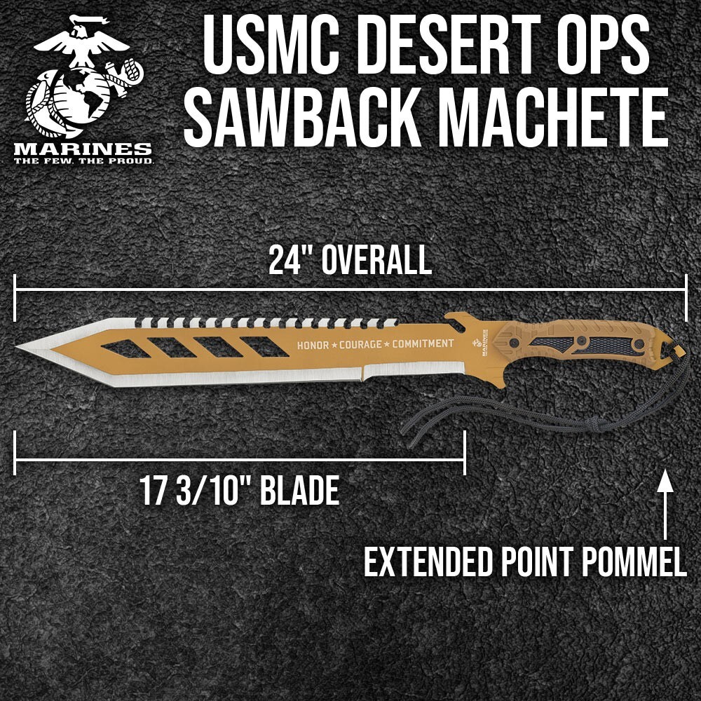 USMC Desert OPS Sawback Machete | Officially Licensed | Olive Drab | 24" Overall
