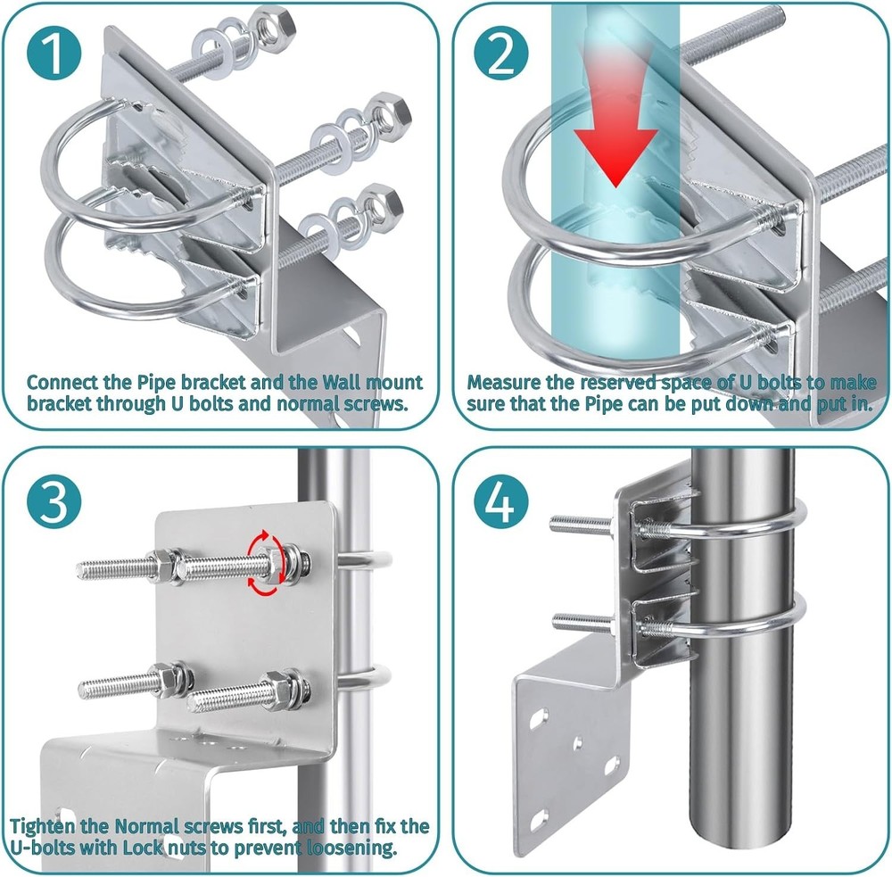Heavy-Duty Antenna Mounting Bracket with Double U Bolt Clamp for Versatile Setup