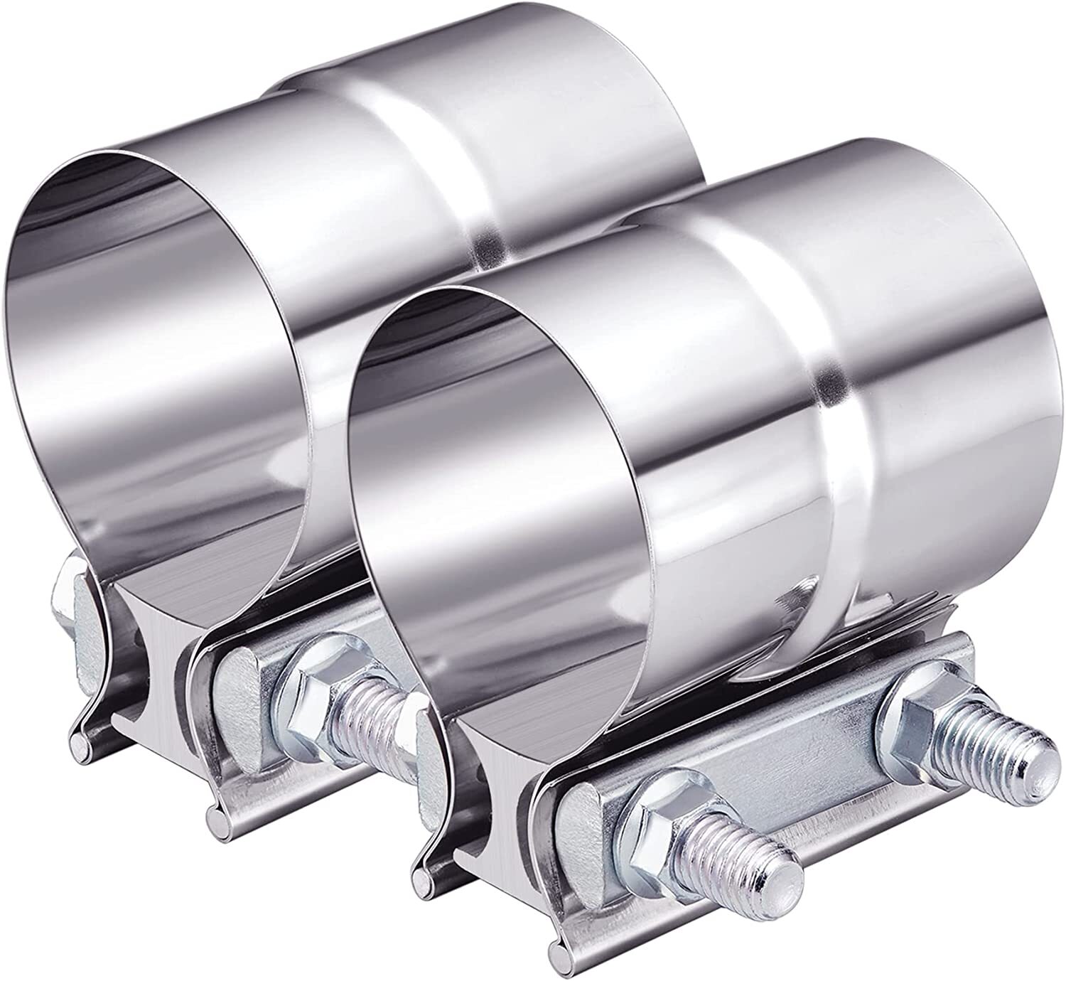 2PCS 2.5" Lap Joint Exhaust Band Clamp Muffler Sleeve Coupler Stainless Steel