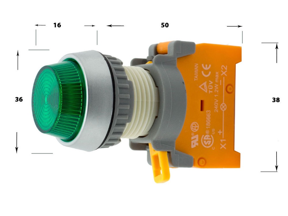PLN-22A ATI Green LED Pilot Indicator Light 22mm 120V AC/DC Replaceable Lamp