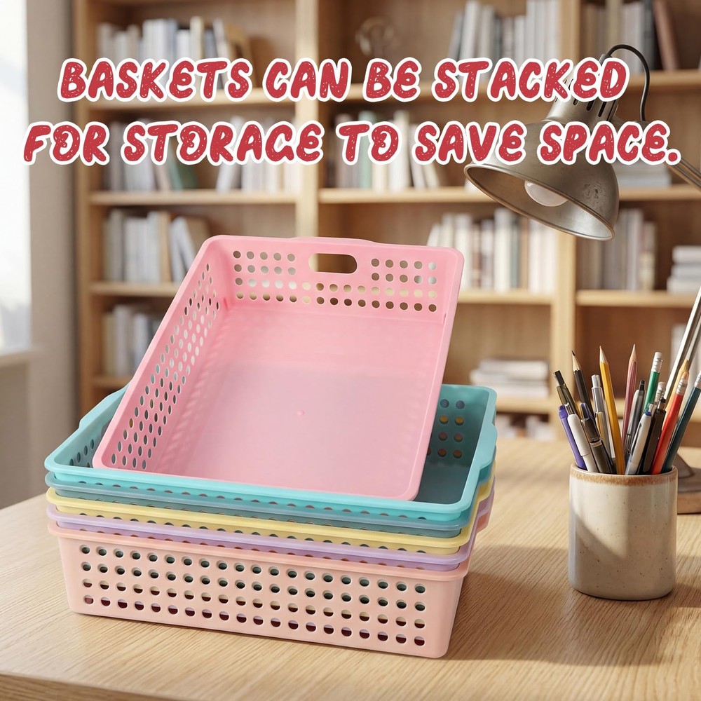 6 Pcs Turn in Trays Classroom, Stackable Tray for Classroom Plastic Storage B...