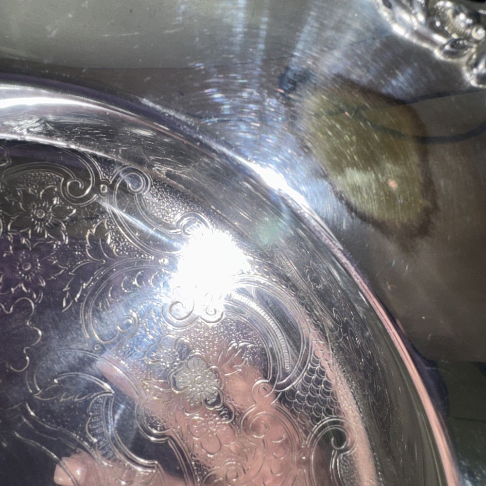 Vintage silver-plated round serving tray Lazy Suzanne