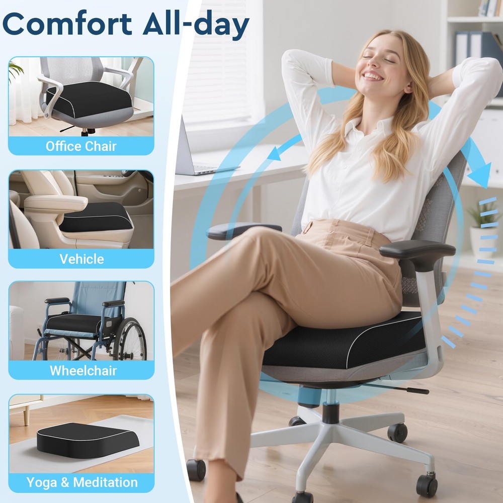 Large Memory Foam Seat Cushion for Office Chair Sciatica Relief