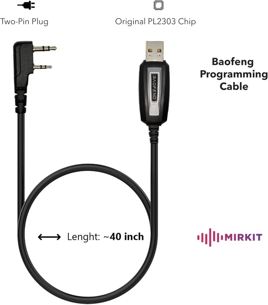 MIRKIT Baofeng Programming Cable for Two Way ham Portable radios: UV-5R, 5RA, 5R