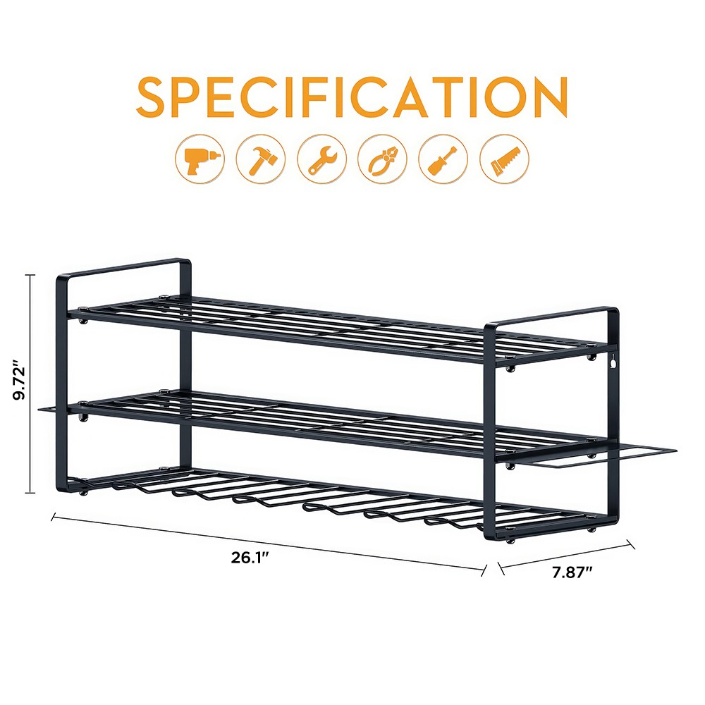 3 Layer Power Tool Organizer Wall Mounted Rack for Cordless Drill Storage Shelf