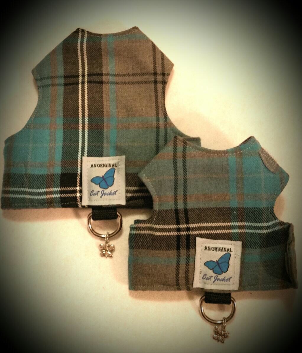 Butterfly Cat Jackets - Cat Walking Harness Jacket Tartan Plaid Fabric designs