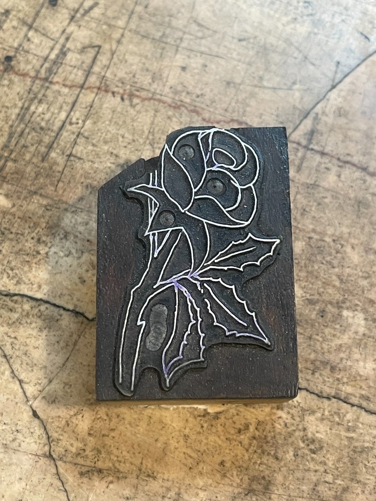 Printing Letterpress Printers Block Rose On Stem (794)