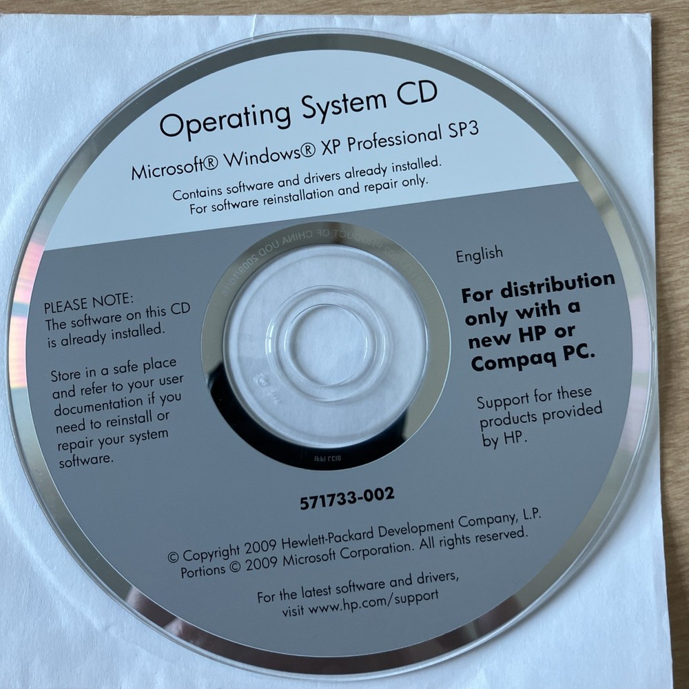 HP Windows XP Professional SP3 Operating System CD 571733-002