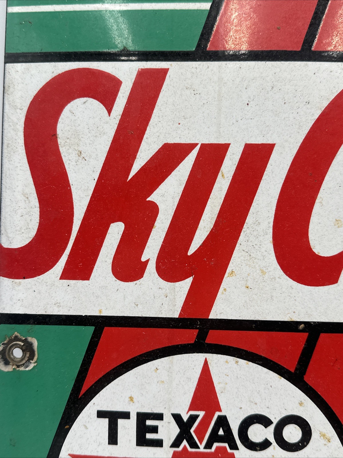 Vintage Texaco Sky Chief Gasoline Metal Sign 1947 12x18 Used