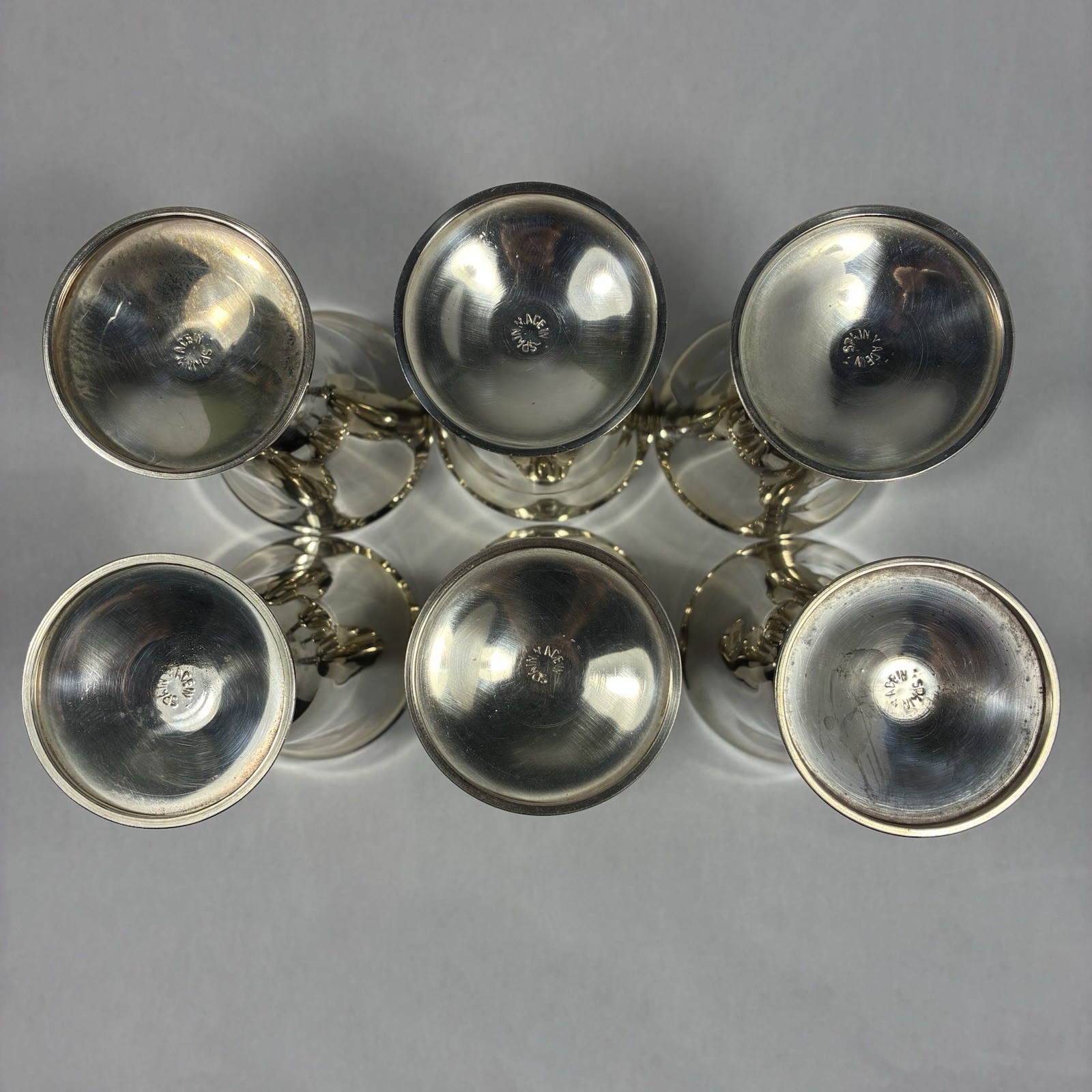 6 Vintage Silver Plated Wine Goblets Spanish Twisted Grapevine Stem Cups Clean