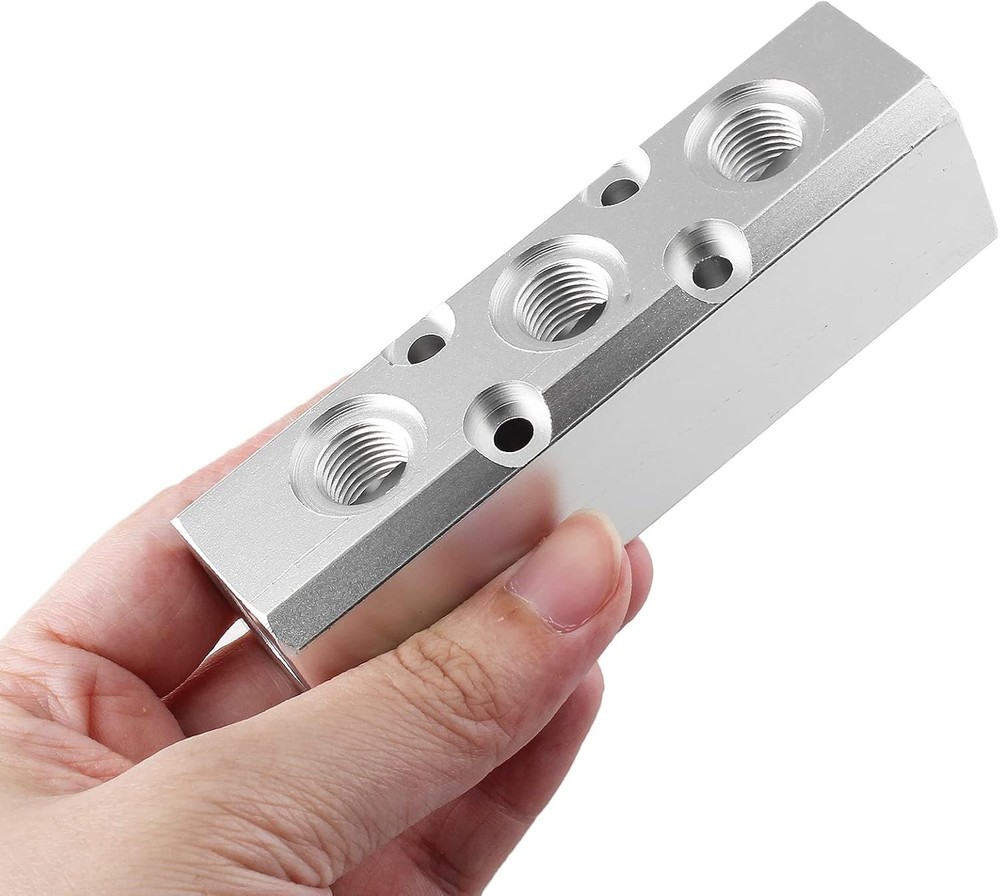3 Way Pneumatic Manifold Air Distribution Block, Compressed 3 Way, Silver