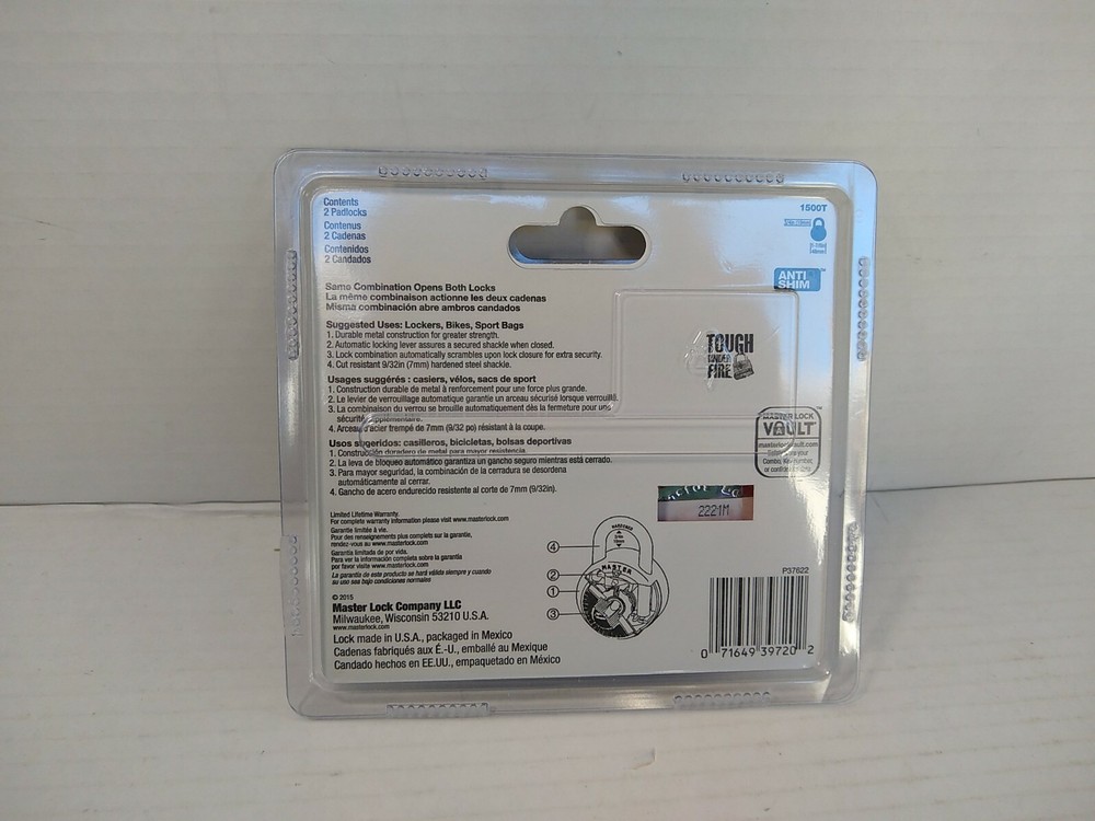 Master Lock Combination Padlock 9/32in Shackle 1500T Twins