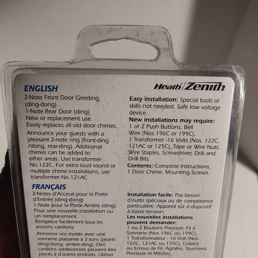 VTG 2003 Heath / Zenith White Basic Wired 2 Note Door Chime New Old Stock