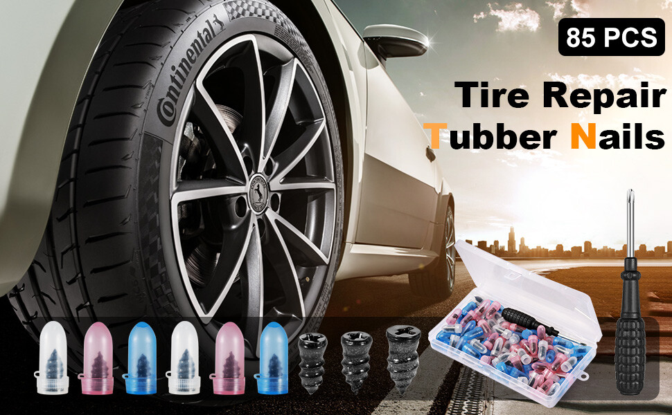 Car Tubeless Vacuum Tyre Puncture Repair Kit Screw Nails Tire Patch Plug 85PCS
